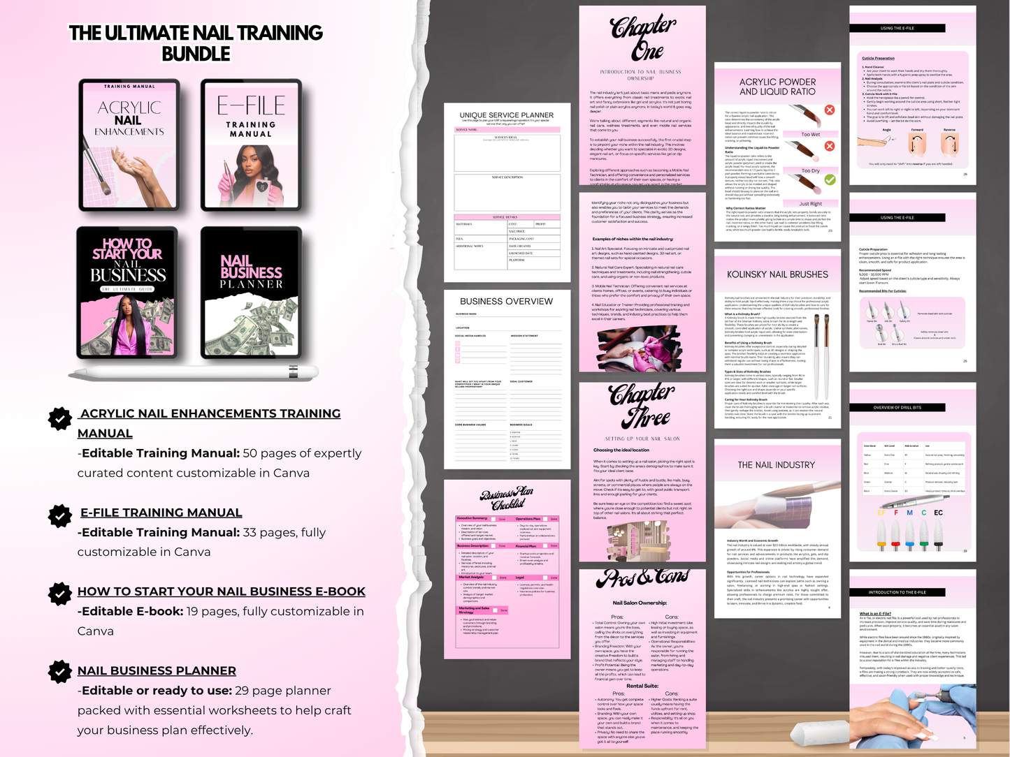 Nail Tech Training Bundle Acrylic + E-File Manuals (Editable)