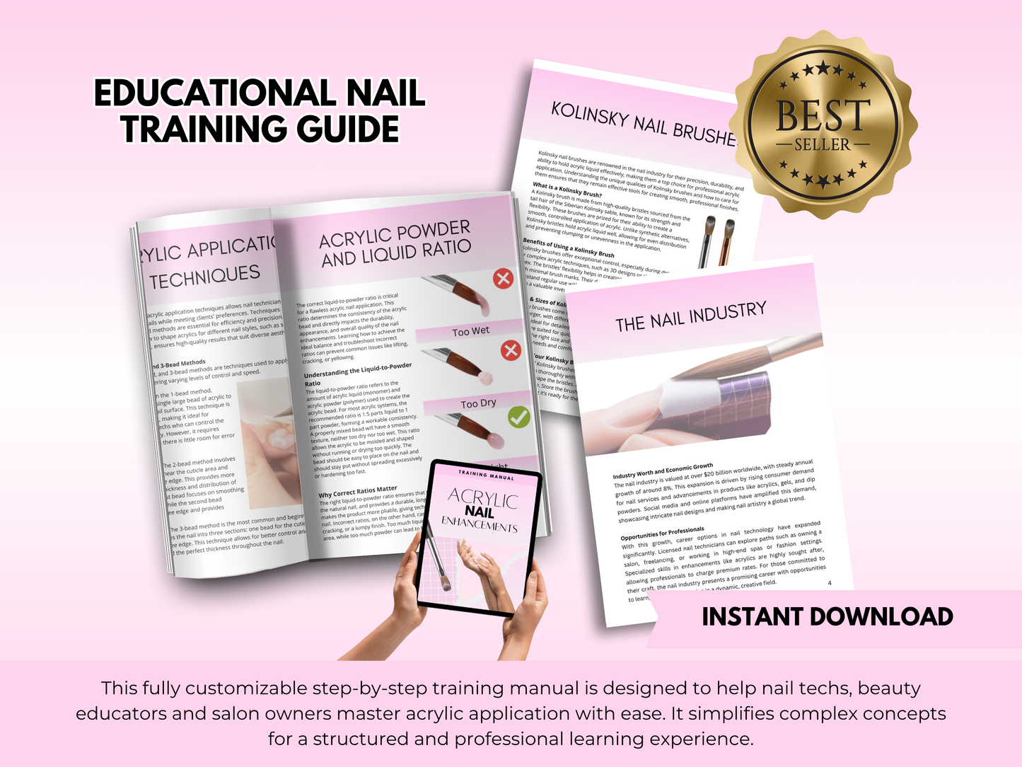 Nail Tech Training Bundle Acrylic + E-File Manuals (Editable)